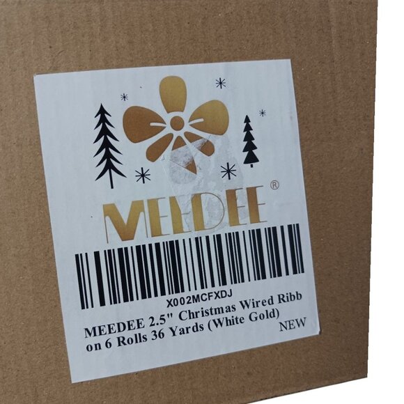 Meedee 2.5" Wired Edge Glitter Christmas Ribbon Set 6 Rolls Gold & White 36 Yard - Picture 2 of 10